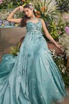 Buy_Baya_Aqua Viscose Embroidery, Sequins, Beads, Applique, Floral Gown With Veil _at_Aza_Fashions