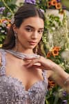 Buy_Baya_Lavender Viscose Embroidery, 3d Floral Applique Corset And Mermaid Skirt Set _Online_at_Aza_Fashions