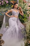 Buy_Baya_Lavender Viscose Embroidery, 3d Floral Applique Corset And Mermaid Skirt Set _at_Aza_Fashions
