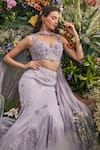 Shop_Baya_Lavender Viscose Embroidery, 3d Floral Applique Corset And Mermaid Skirt Set _Online_at_Aza_Fashions
