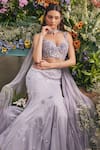 Baya_Lavender Viscose Embroidery, 3d Floral Applique Corset And Mermaid Skirt Set _at_Aza_Fashions