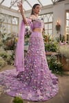 Shop_Baya_Lavender Viscose, Net Embroidery, Sequins, Pearls, Floral Mermaid Lehenga Set _Online_at_Aza_Fashions