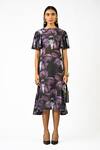 Buy_Huemn_Black Net, Lycra Round Neck Sculpted Printed Purple Dress _at_Aza_Fashions
