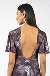 Shop_Huemn_Black Net, Lycra Round Neck Sculpted Printed Purple Dress _at_Aza_Fashions