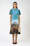 Buy_Huemn_Multi Color Net, Lycra Round Neck Sculpted Horse Grazing Landscaped Print Dress _at_Aza_Fashions
