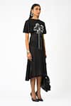 Huemn_Black Net, Lycra Embroidery, Beads, Sequins Round Neck Sculpted Hand Dress _Online_at_Aza_Fashions