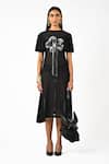 Buy_Huemn_Black Net, Lycra Embroidery, Beads, Sequins Round Neck Sculpted Hand Dress _Online_at_Aza_Fashions