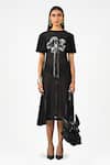 Buy_Huemn_Black Net, Lycra Embroidery, Beads, Sequins Round Neck Sculpted Hand Dress _at_Aza_Fashions
