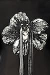 Shop_Huemn_Black Net, Lycra Embroidery, Beads, Sequins Round Neck Sculpted Hand Dress _Online_at_Aza_Fashions