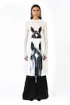 Buy_Huemn_White Net, Lycra Round Neck Sculpted Gloved Horse Print Top _at_Aza_Fashions