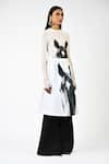 Huemn_White Net, Lycra Round Neck Sculpted Gloved Horse Print Top _Online_at_Aza_Fashions