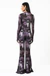 Shop_Huemn_Purple Net, Lycra Round Neck Printed Sculpted Gloved Top _at_Aza_Fashions