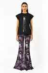 Buy_Huemn_Black Cotton, Jersey Embroidery, Beads, Tassels Round Fringed Hand Canine Top _at_Aza_Fashions