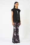 Huemn_Black Cotton, Jersey Embroidery, Beads, Tassels Round Fringed Hand Canine Top _Online_at_Aza_Fashions