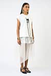 Huemn_White Cotton, Jersey Embroidery, Beads, Metallic Thread Fringed Hand Canine Top _Online_at_Aza_Fashions