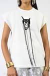 Shop_Huemn_White Cotton, Jersey Embroidery, Beads, Metallic Thread Fringed Hand Canine Top _Online_at_Aza_Fashions