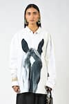 Huemn_White Cotton Collared Horse Print Shirt _Online_at_Aza_Fashions