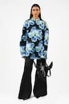 Huemn_Black Cotton Collared Canine Print Oversized Shirt _Online_at_Aza_Fashions