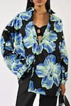 Huemn_Black Cotton Collared Canine Print Oversized Shirt _at_Aza_Fashions