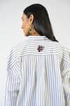 Shop_Huemn_White Cotton Collared Fanged Floral Print Pinstriped Shirt _at_Aza_Fashions