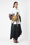 Huemn_White Cotton Embroidery Collared Hanging Silk Thread Horse Print Shirt _Online_at_Aza_Fashions