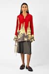 Buy_Huemn_Red Crepe, Silk Collared Floral Drip Shirt _at_Aza_Fashions