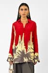 Buy_Huemn_Red Crepe, Silk Collared Floral Drip Shirt _Online_at_Aza_Fashions