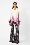 Buy_Huemn_White Crepe, Silk Collared Floral Drip Shirt _at_Aza_Fashions