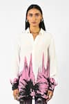 Huemn_White Crepe, Silk Collared Floral Drip Shirt _Online_at_Aza_Fashions