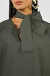 Huemn_Olive Green Cotton Split V-neck Dark Hybrid Kaftan Kurta _Online_at_Aza_Fashions