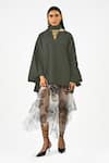 Buy_Huemn_Olive Green Cotton Split V-neck Dark Hybrid Kaftan Kurta _at_Aza_Fashions