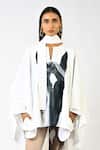 Huemn_White Cotton Split V-neck Horse Print Kaftan _Online_at_Aza_Fashions