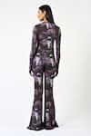 Shop_Huemn_Purple Lycra, Net Sculpted Printed Bootcut Pant _at_Aza_Fashions