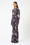 Buy_Huemn_Purple Lycra, Net Sculpted Printed Bootcut Pant _Online_at_Aza_Fashions