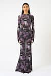 Buy_Huemn_Purple Lycra, Net Sculpted Printed Bootcut Pant _at_Aza_Fashions