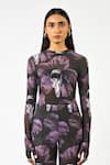 Huemn_Purple Lycra, Net Sculpted Printed Bootcut Pant _at_Aza_Fashions