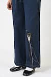 Huemn_Navy Denim Embroidery Straight Fit Hand Canine Pant _Online_at_Aza_Fashions