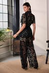 Shop_Label Deepika Nagpal_Black Mesh Embroidery, Metallic Thread, Studs Collared Wren Shirt And Pant Set _at_Aza_Fashions