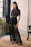 Buy_Label Deepika Nagpal_Black Mesh Embroidery, Metallic Thread, Studs Collared Wren Shirt And Pant Set _Online_at_Aza_Fashions