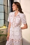 Label Deepika Nagpal_White Mesh Embroidery Collared Wren Shirt And Pant Set _Online_at_Aza_Fashions