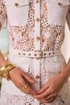 Label Deepika Nagpal_White Mesh Embroidery Collared Wren Shirt And Pant Set _at_Aza_Fashions