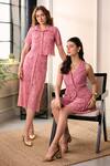 Buy_Label Deepika Nagpal_Pink Mesh Collared Naya Lace Cropped Shirt And Midi Skirt Set 