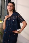 Buy Label Deepika Nagpal Navy Mesh Collared Naya Lace Cropped Shirt And Midi Skirt Set Online at Aza Fashions Buy_Label Deepika Nagpal_Navy Mesh Collared Naya Lace Cropped Shirt And Midi Skirt Set _Online_at_Aza_Fashions
