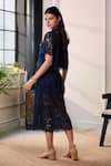 Shop Label Deepika Nagpal Navy Mesh Collared Naya Lace Cropped Shirt And Midi Skirt Set at Aza Fashions Shop_Label Deepika Nagpal_Navy Mesh Collared Naya Lace Cropped Shirt And Midi Skirt Set _at_Aza_Fashions