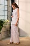Label Deepika Nagpal_White Crepe, Mesh Lace, Metallic Cece Sleeveless Blazer And Pocket Pant Set _at_Aza_Fashions