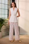 Buy_Label Deepika Nagpal_White Crepe, Mesh Lace, Metallic Cece Sleeveless Blazer And Pocket Pant Set _at_Aza_Fashions
