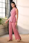 Buy_Label Deepika Nagpal_Pink Mesh, Lace Ellen Sleeveless Blazer And Pant Set _Online_at_Aza_Fashions