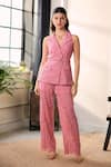 Buy_Label Deepika Nagpal_Pink Mesh, Lace Ellen Sleeveless Blazer And Pant Set _at_Aza_Fashions