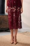 Label Deepika Nagpal_Burgundy Lace, Mesh Studs Collared Opera Peplum Top And Midi Skirt Set _Online_at_Aza_Fashions