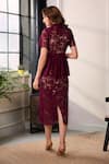 Shop_Label Deepika Nagpal_Burgundy Lace, Mesh Studs Collared Opera Peplum Top And Midi Skirt Set _at_Aza_Fashions
